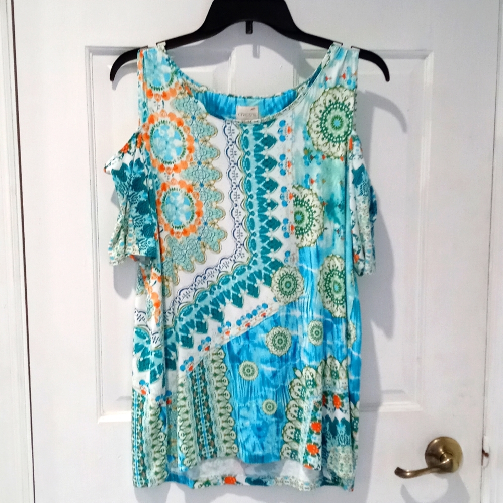 Chicos soft summer top peek-a-boo short sleeves